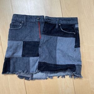 Alice and Olivia black denim patch mini skirt
